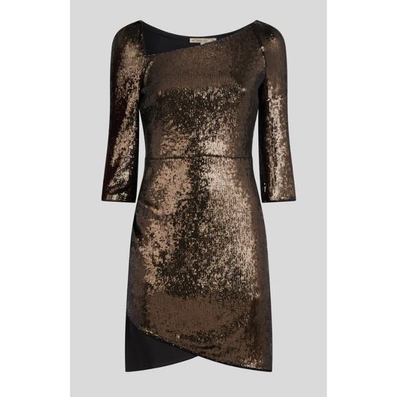 NWT Patrizia Pepe Sequin Dress Metallic Titan Size 2 US Medium Italian Designer - Picture 1 of 11